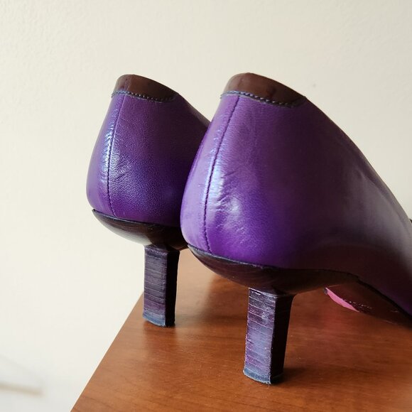 Bruno Magli Italy Leather Purple Shoes Heels Bow Size 7.5 or 7 1/2 Medium Heel - Picture 8 of 15